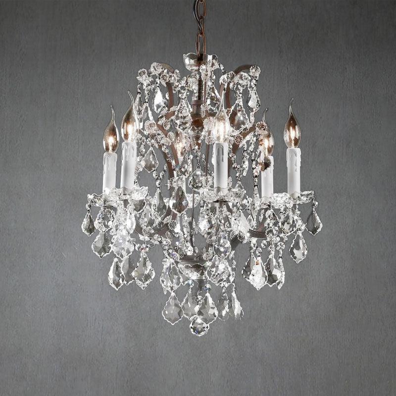 Crystal Glass Chandelier 18 Inch Round Metal Frame 6-Light Hanging Fixture for Dining Room Living Room Entryway Foyer Bedroom Adjustable