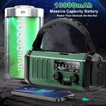 Emergency Hand Crank Weather Radio with 10000mAh Power Bank, Solar Charging, LED Flashlight, SOS Alarm for Camping Hiking Storms Blackouts
