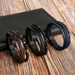 Men's Multi-Strand Magnetic Bracelet – Braided Leather & Beaded Layers for Everyday Style