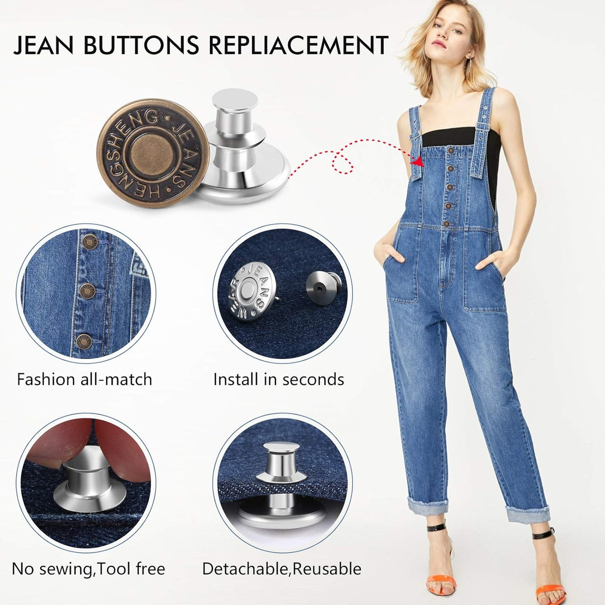 Easy Fit Denim Jeans Button Replacement Set