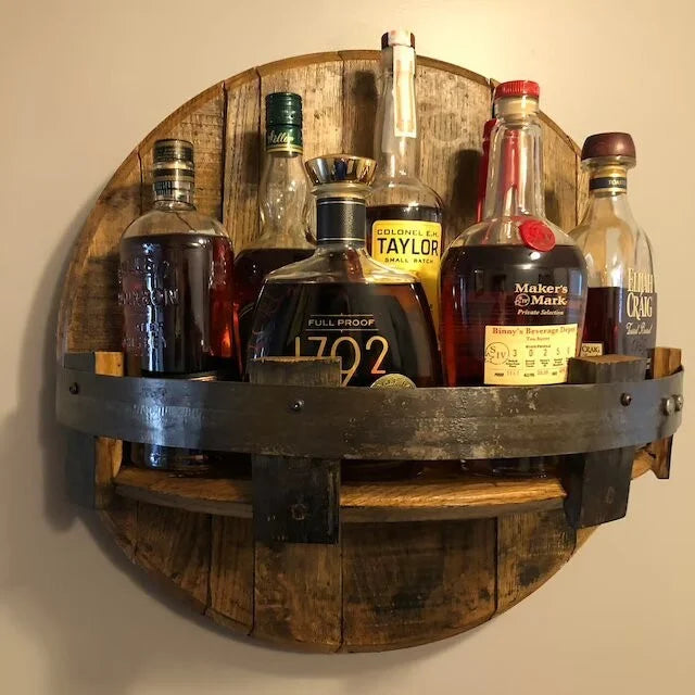 4-Bottle Wooden Display Rack for Kitchen & Home Bar | Wall-Mounted Storage Organizer Holder with Rustic Brown Finish for Countertop Organiza
