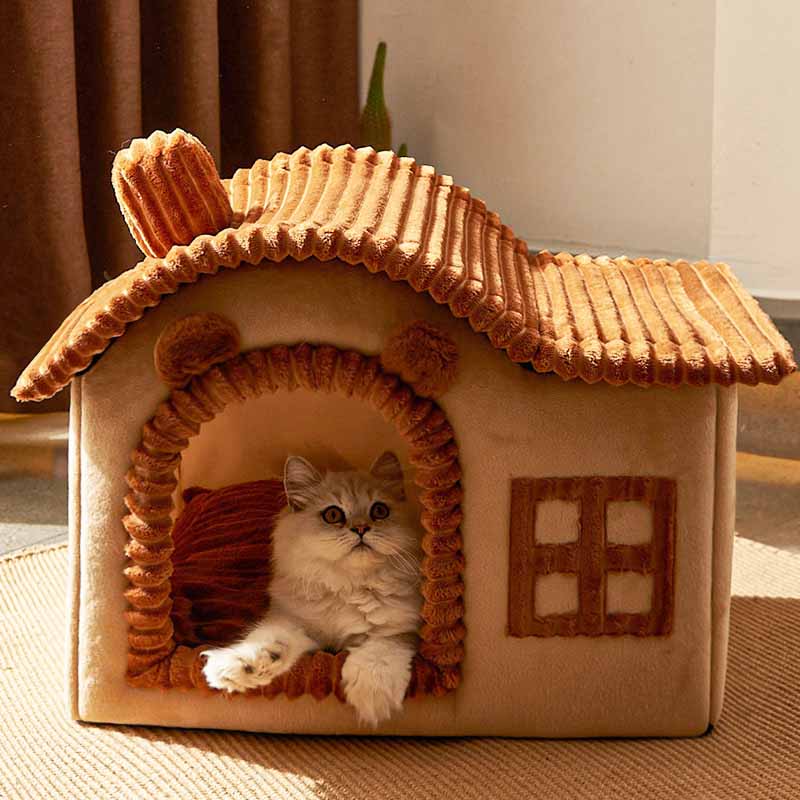Plush Hideaway Cat Bed for Warm Comfortable Sleep