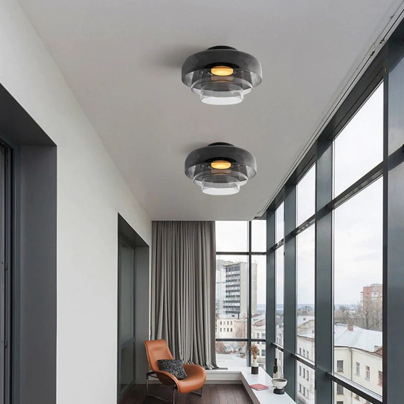 Layered Glass Ceiling Light Modern Multi-Tier Flush Mount Fixture with LED Hardwired for Kitchen Dining Room Bedroom Living Room