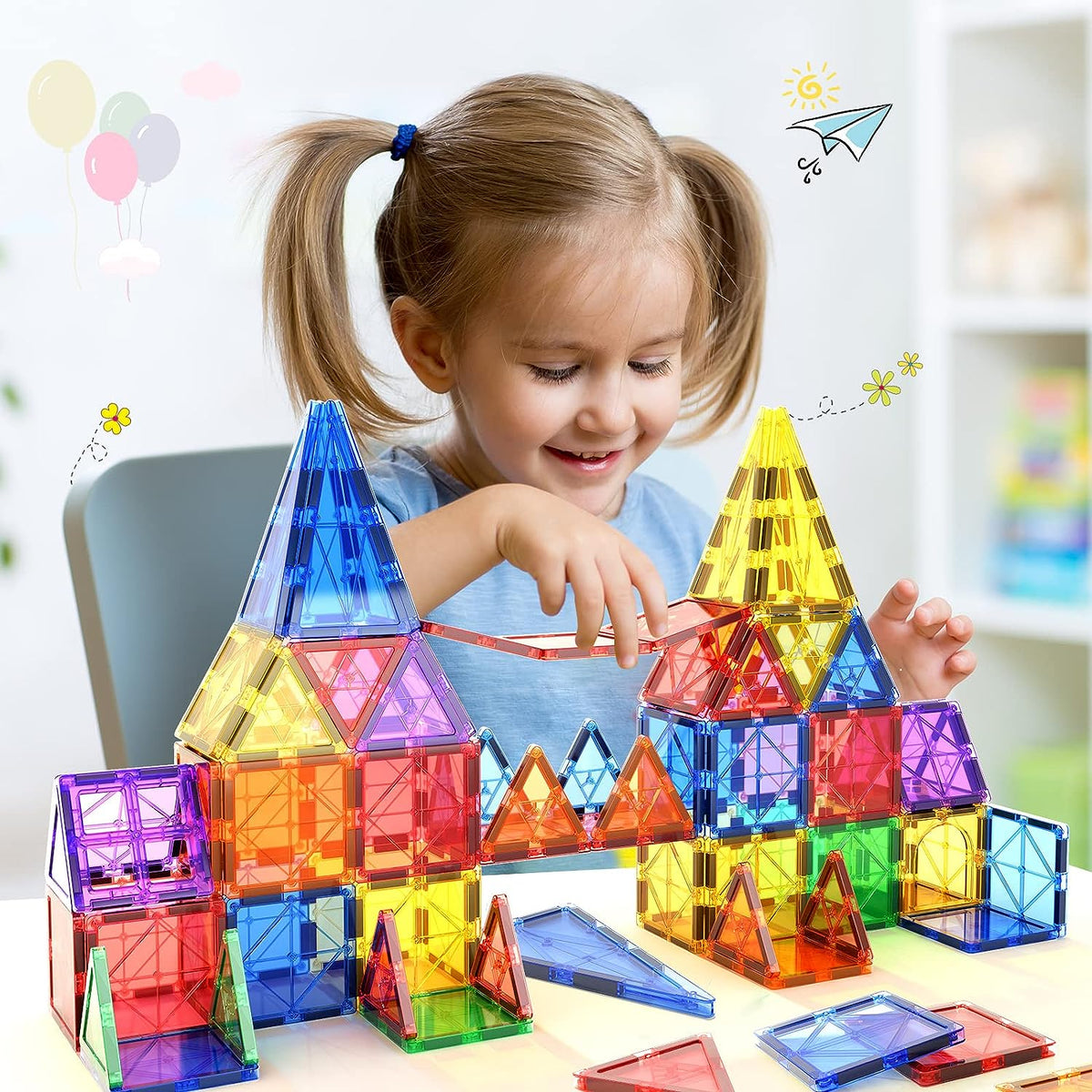 Creative Builders | Montessori Magnetic Tiles Building Set with 40 Pieces for STEM Learning