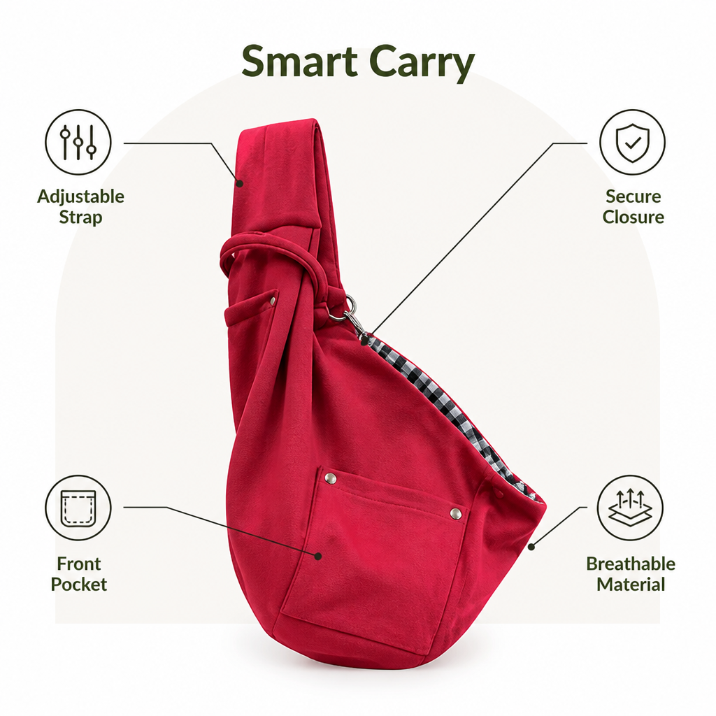 Dotisk Adjustable Hands-Free Pet Sling Carrier (Storage Pocket)