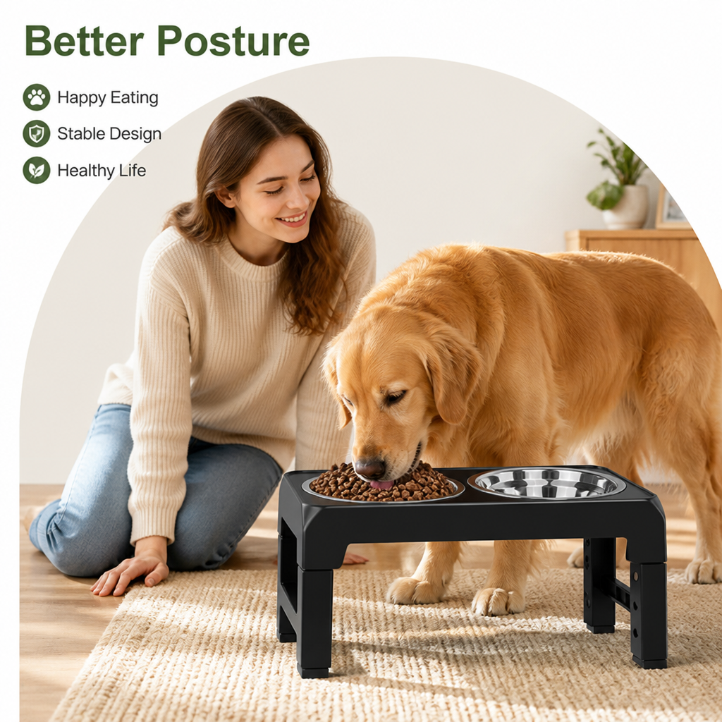 Dotisk Adjustable Height Stainless Steel Elevated Dog Feeder (Foldable)
