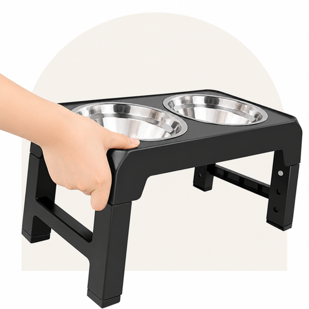 Dotisk Adjustable Height Stainless Steel Elevated Dog Feeder (Foldable)