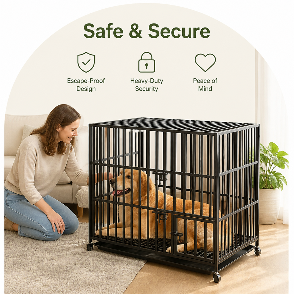 Dotisk Heavy-Duty Metal 3-Door Dog Crate (Lockable Wheels)