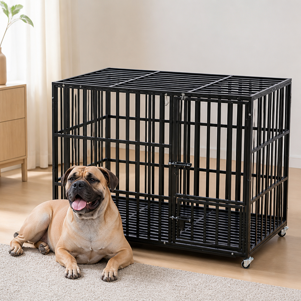 Dotisk Heavy-Duty Metal 3-Door Dog Crate (Lockable Wheels)