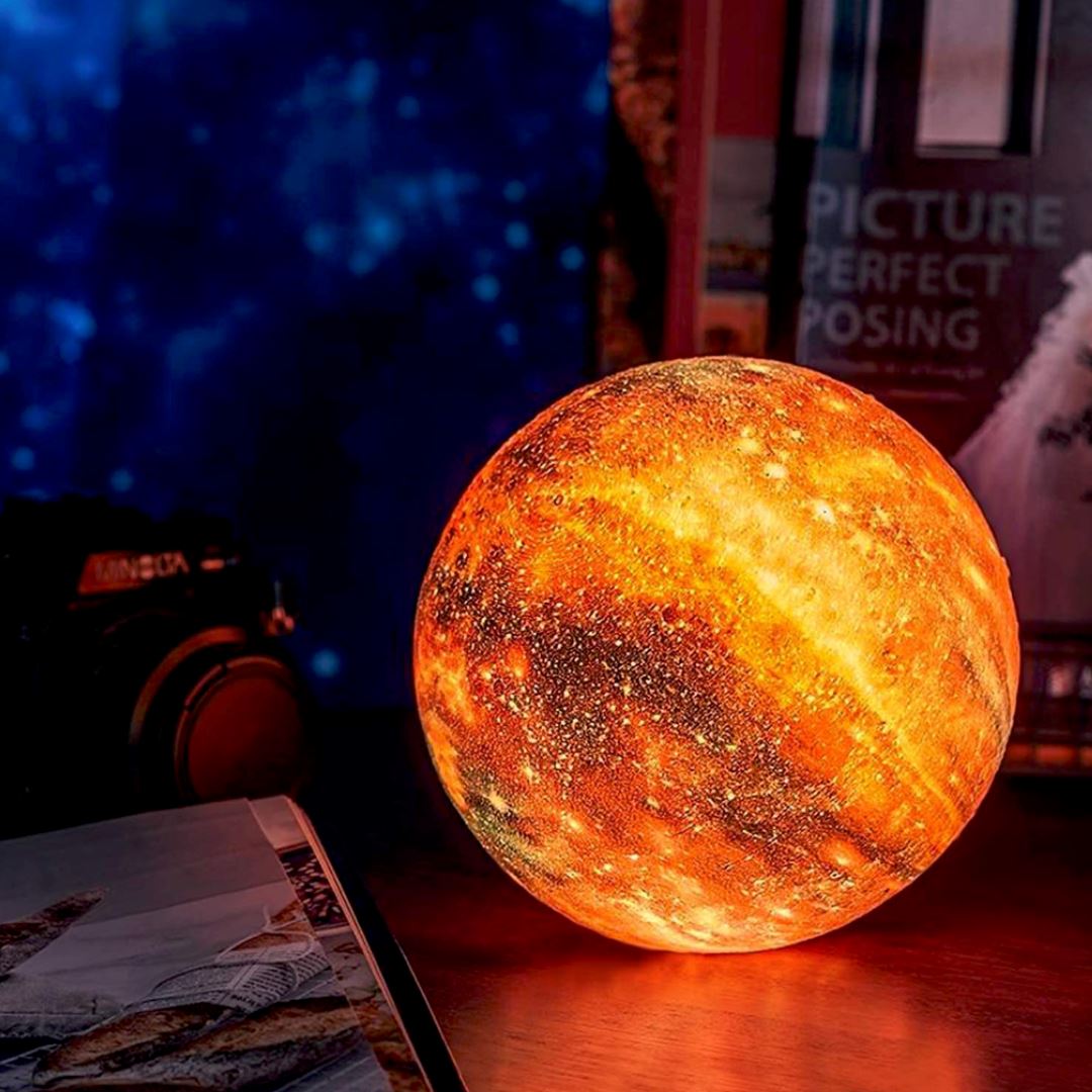 Rechargeable LED Lunar Sphere Accent Light with 16-Color Remote Control for Bedroom & Nursery | USB-Powered Nightstand Illumination
