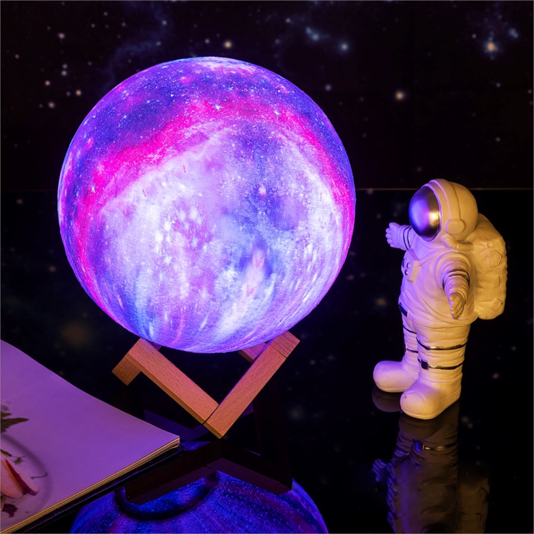 Rechargeable LED Lunar Sphere Accent Light with 16-Color Remote Control for Bedroom & Nursery | USB-Powered Nightstand Illumination