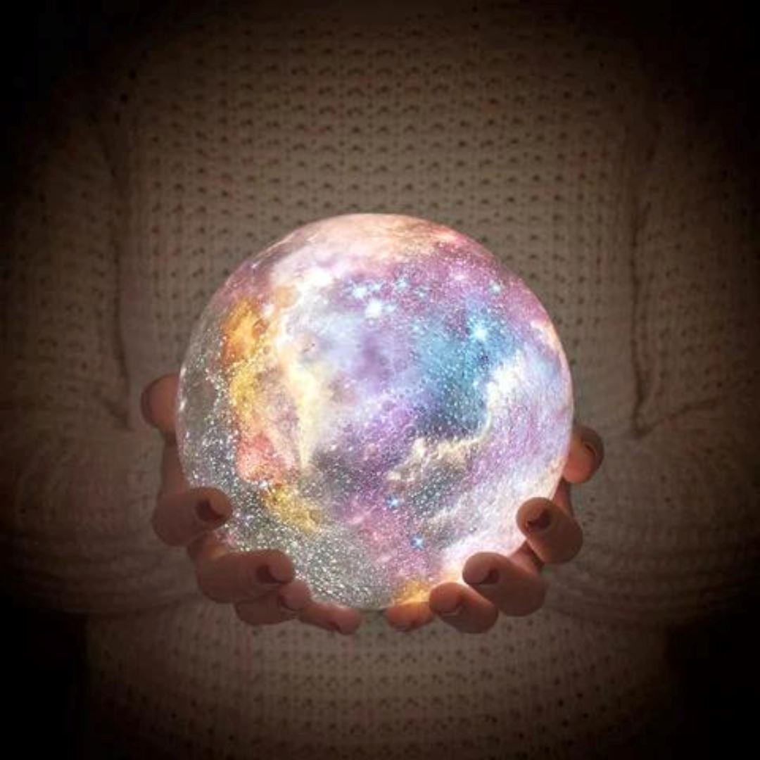Rechargeable LED Lunar Sphere Accent Light with 16-Color Remote Control for Bedroom & Nursery | USB-Powered Nightstand Illumination