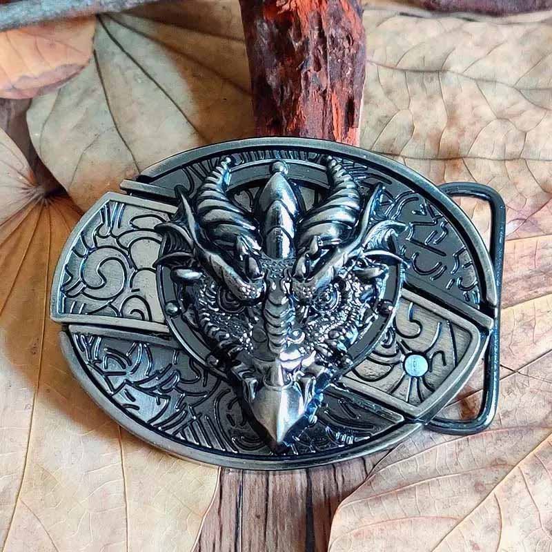 Oval Bull Skull Belt Buckle with Hidden Knife