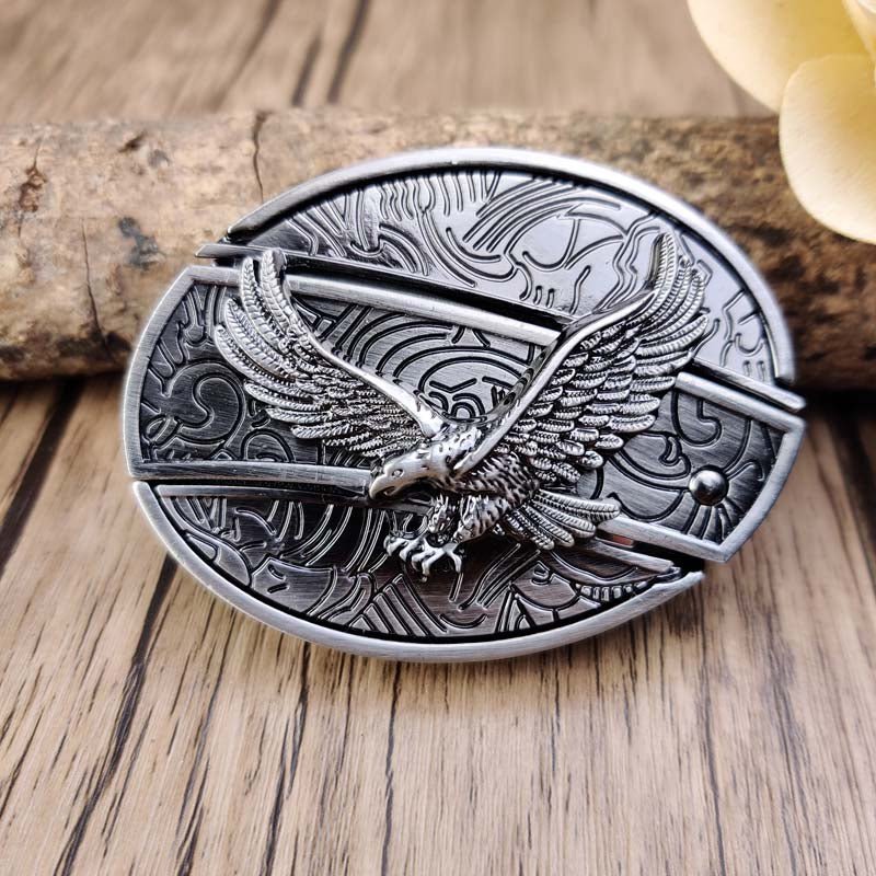 Oval Bull Skull Belt Buckle with Hidden Knife