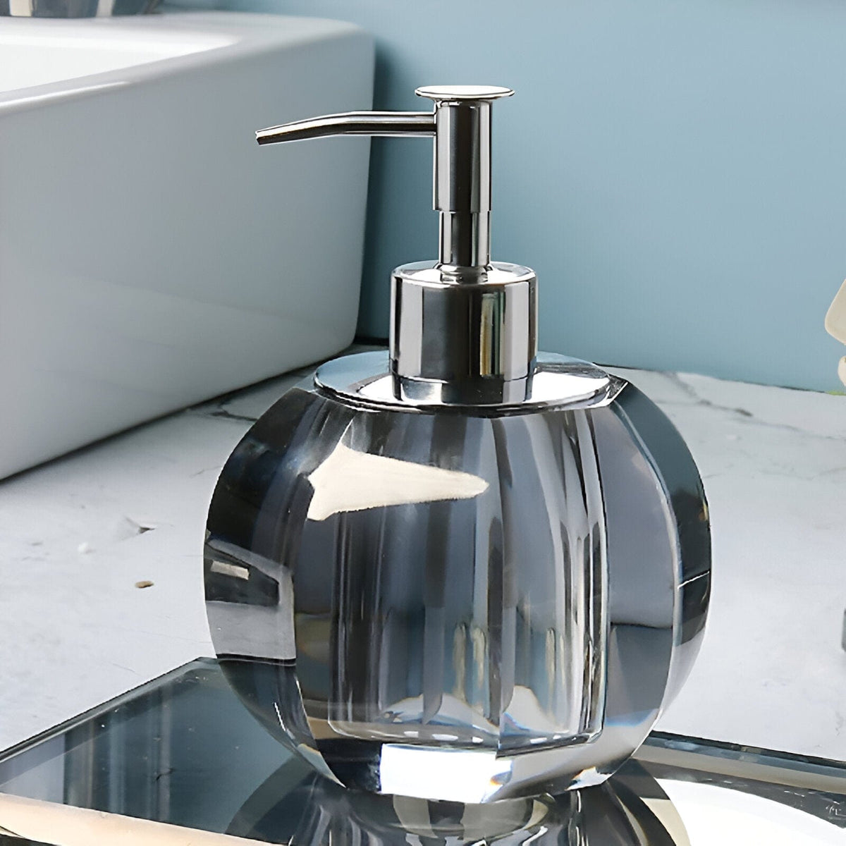 Crystal Glass Bathroom Accessories Set, Glass Soap Dispenser with Toothbrush Holder, Vanity Tray for Bathroom Countertop