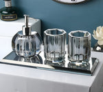Crystal Glass Bathroom Accessories Set, Glass Soap Dispenser with Toothbrush Holder, Vanity Tray for Bathroom Countertop