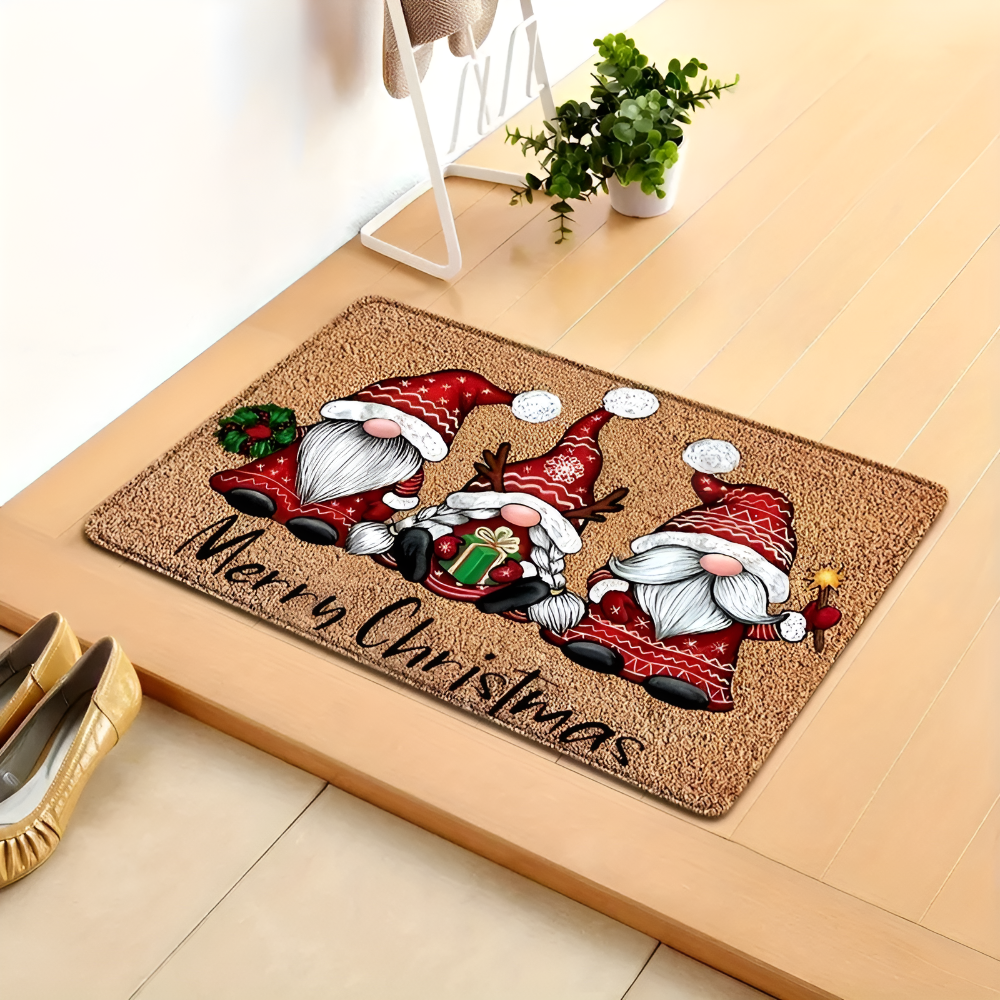 Garnet Wonderland Door Mat - Festive Washable Fabric, Non-Slip
