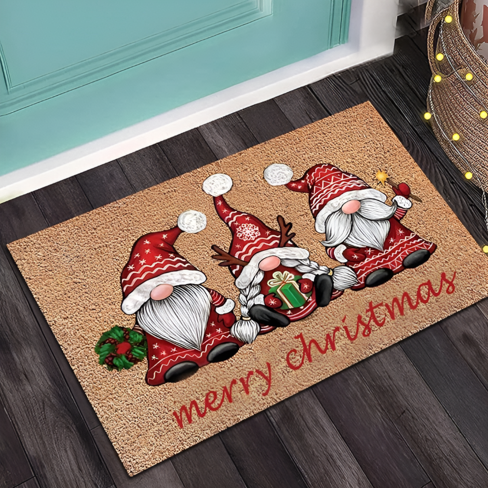 Garnet Wonderland Door Mat - Festive Washable Fabric, Non-Slip