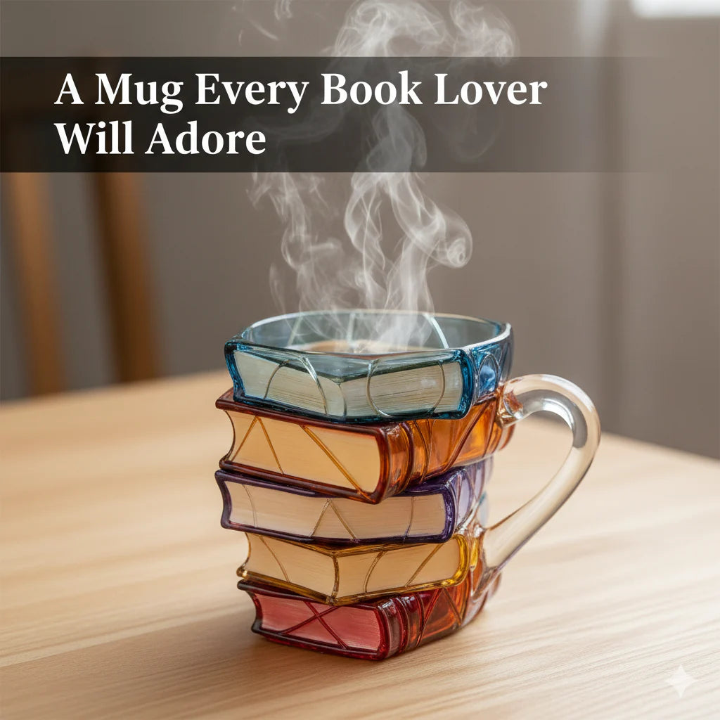 Book Lover Glass Coffee Mug with Literary Design
