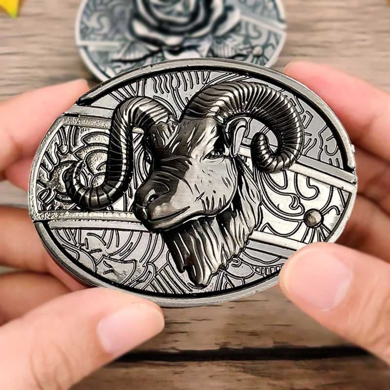 Oval Bull Skull Belt Buckle with Hidden Knife