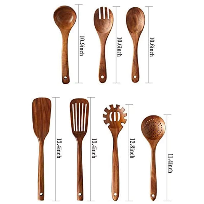 Natural Wood Kitchen Utensil Set with Teak Handle