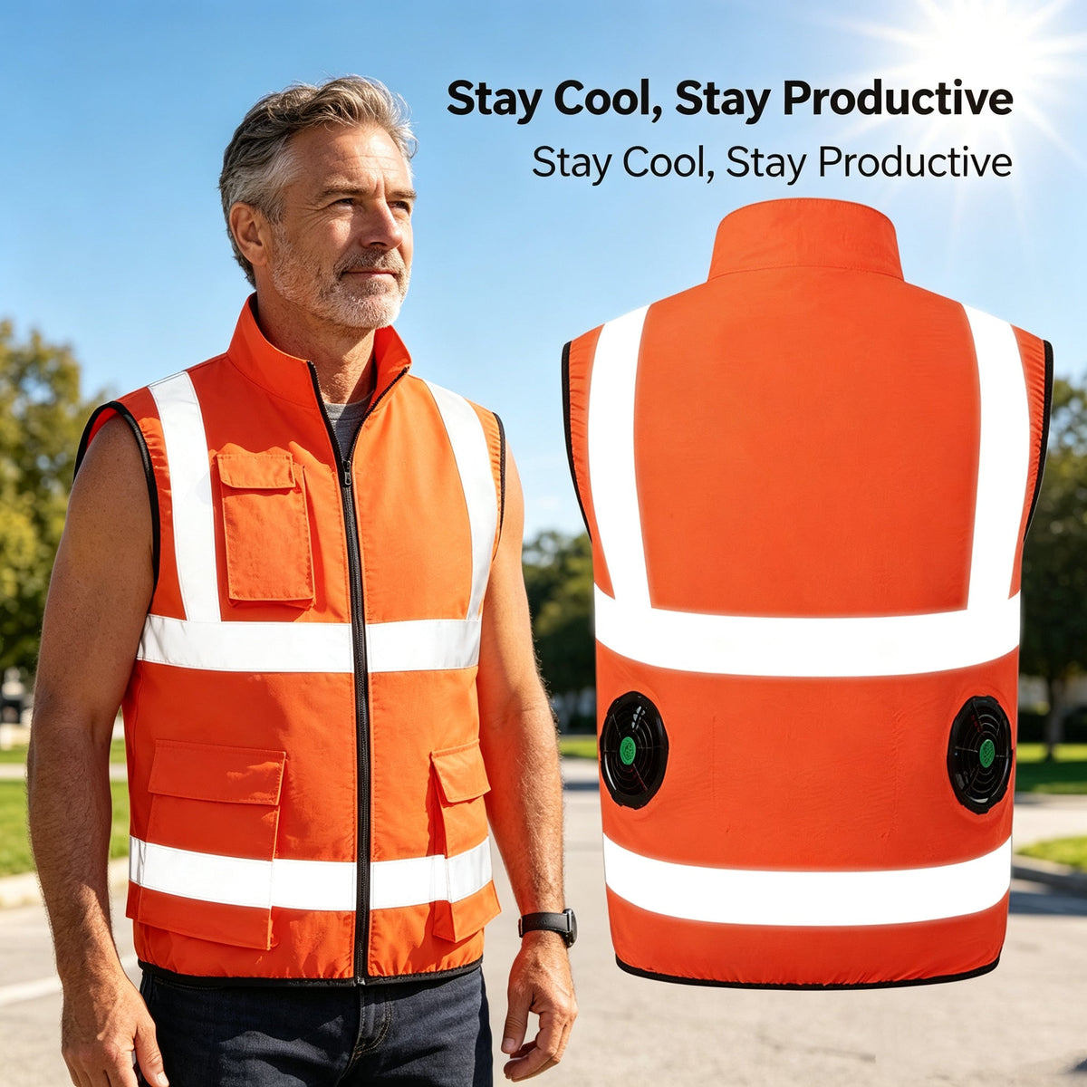 Dotisk High-Performance Cooling Vest with Built-in Fans & Reflective Stripes for Men