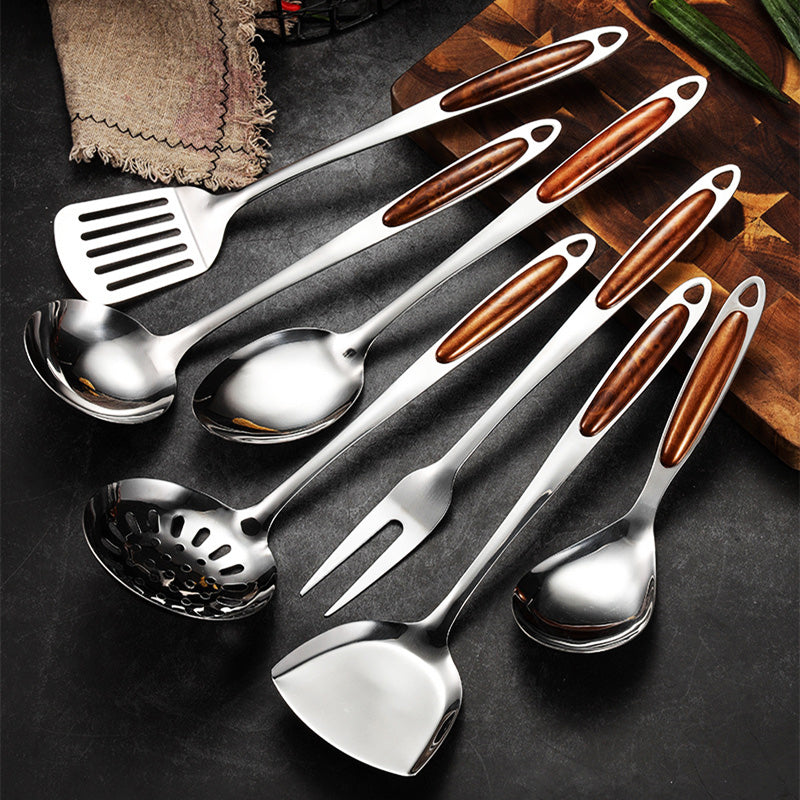 Pro Kitchen Stainless Steel Utensil Set - Wooden Handle Cookware