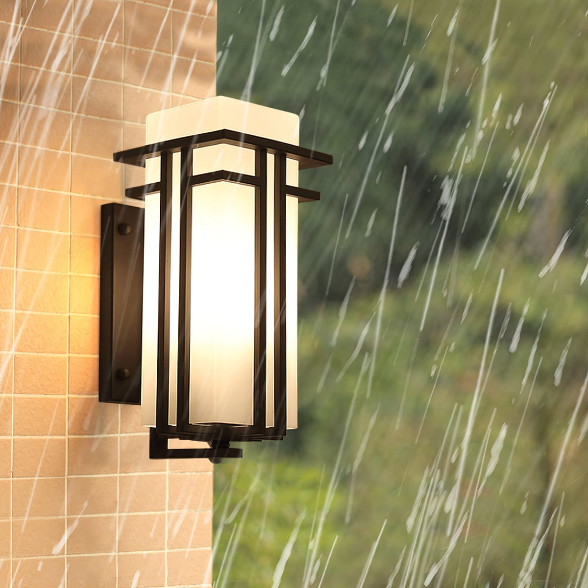 Outdoor Sconce Iron Frosted Glass E26 Socket Weatherproof Matte Black 60W Entryway Porch Garden Wall-Mount Fixture for Exterior Lighting