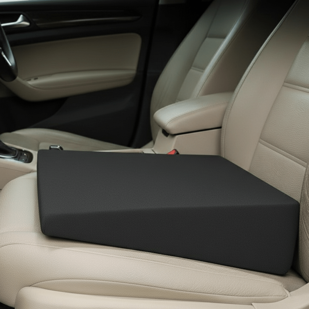Memory Foam Car Seat Wedge for Lower Back and Hip Relief – Contoured Support Pillow for Driving, Office Chair, and Travel – Portable
