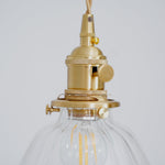 Glass Drop Pendant with Brass Hardware – Hanging Light for Countertops & Tables – Adjustable Suspension – E26 Socket – Transparent Dome Fixt