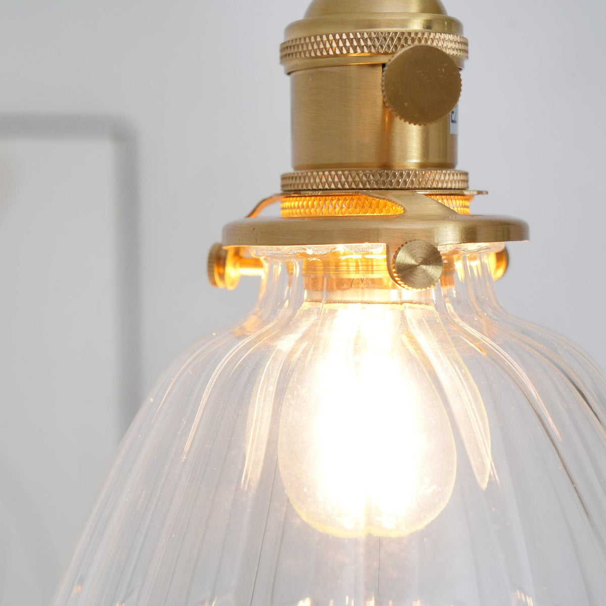 Glass Drop Pendant with Brass Hardware – Hanging Light for Countertops & Tables – Adjustable Suspension – E26 Socket – Transparent Dome Fixt