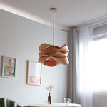 Hanging Ceiling Light Wood Grain Shade for Kitchen Island Dining Room Bedroom Adjustable Cord Modern Farmhouse Fixture Warm Glow E26 Base Ha