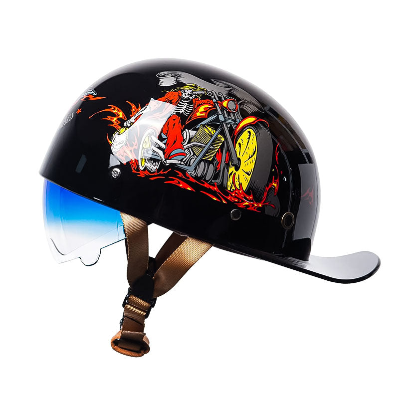 Motorcycle Helmets DOT Approved Cap Style, Lightweight Helmet with Anti UV Inner Visor, Baseball Cap Helmet with Visor