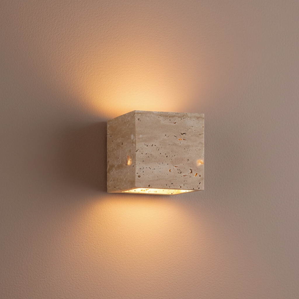 Natural Travertine Wall Light Sconce | Minimalist Design with Up-and-Down Glow for Indoor and Outdoor Ambiance