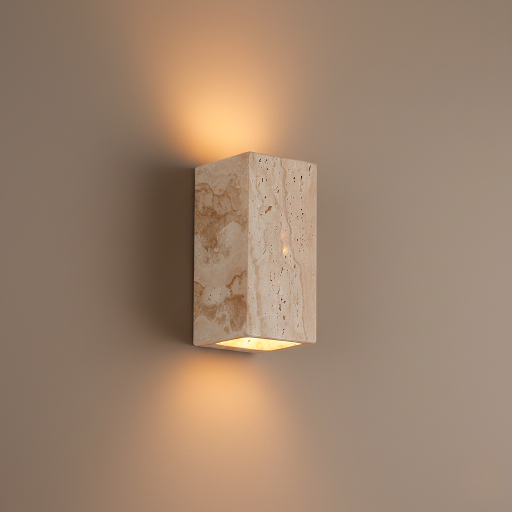 Natural Travertine Wall Light Sconce | Minimalist Design with Up-and-Down Glow for Indoor and Outdoor Ambiance