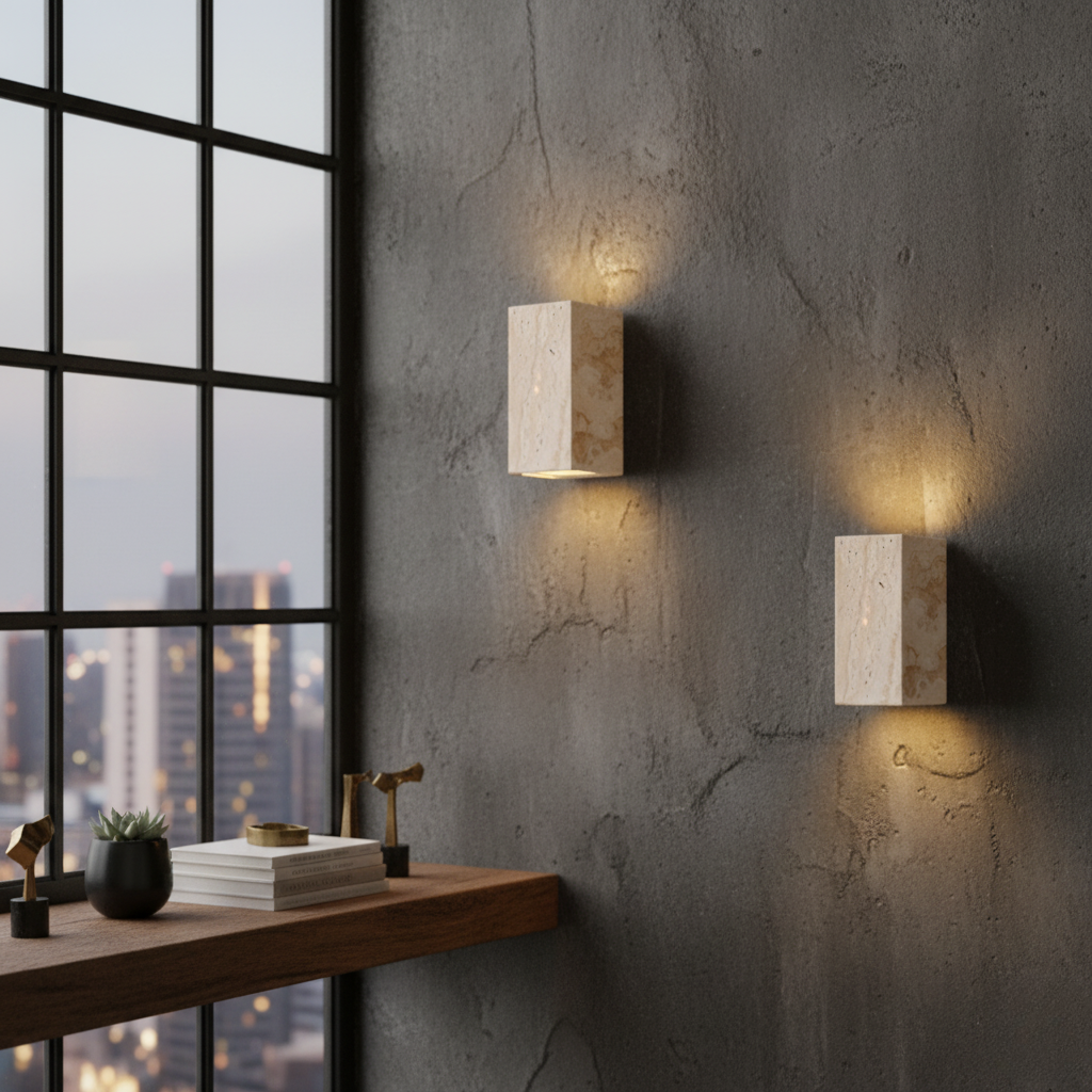 Natural Travertine Wall Light Sconce | Minimalist Design with Up-and-Down Glow for Indoor and Outdoor Ambiance