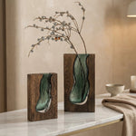 Nordic Live Edge Glass Vase with Natural Wood Base