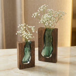 Nordic Live Edge Glass Vase with Natural Wood Base