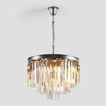 Tiered Crystal Chandelier with Cascading Glass Rods – Multi-Level Statement Lighting for Dining Room & Foyer – Brass, Black & Nickel Finish