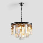 Tiered Crystal Chandelier with Cascading Glass Rods – Multi-Level Statement Lighting for Dining Room & Foyer – Brass, Black & Nickel Finish