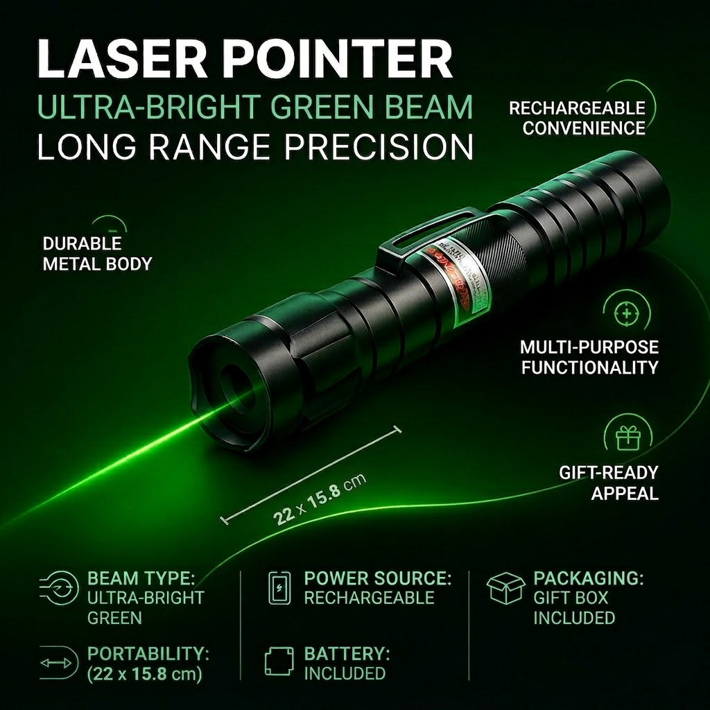 Precision Tool | Long Range Rechargeable Green Laser Pointer with Ultra-Bright Beam | Versatile for Outdoor Adventures