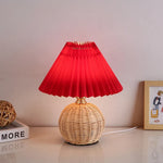 Boho Rattan Pleated Cone Table Lamp