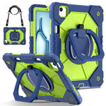 Triple-Layer iPad Protective Case with 360° Rotating Hand Grip, Integrated Kickstand & Shoulder Strap | Tempered Glass Screen Protector