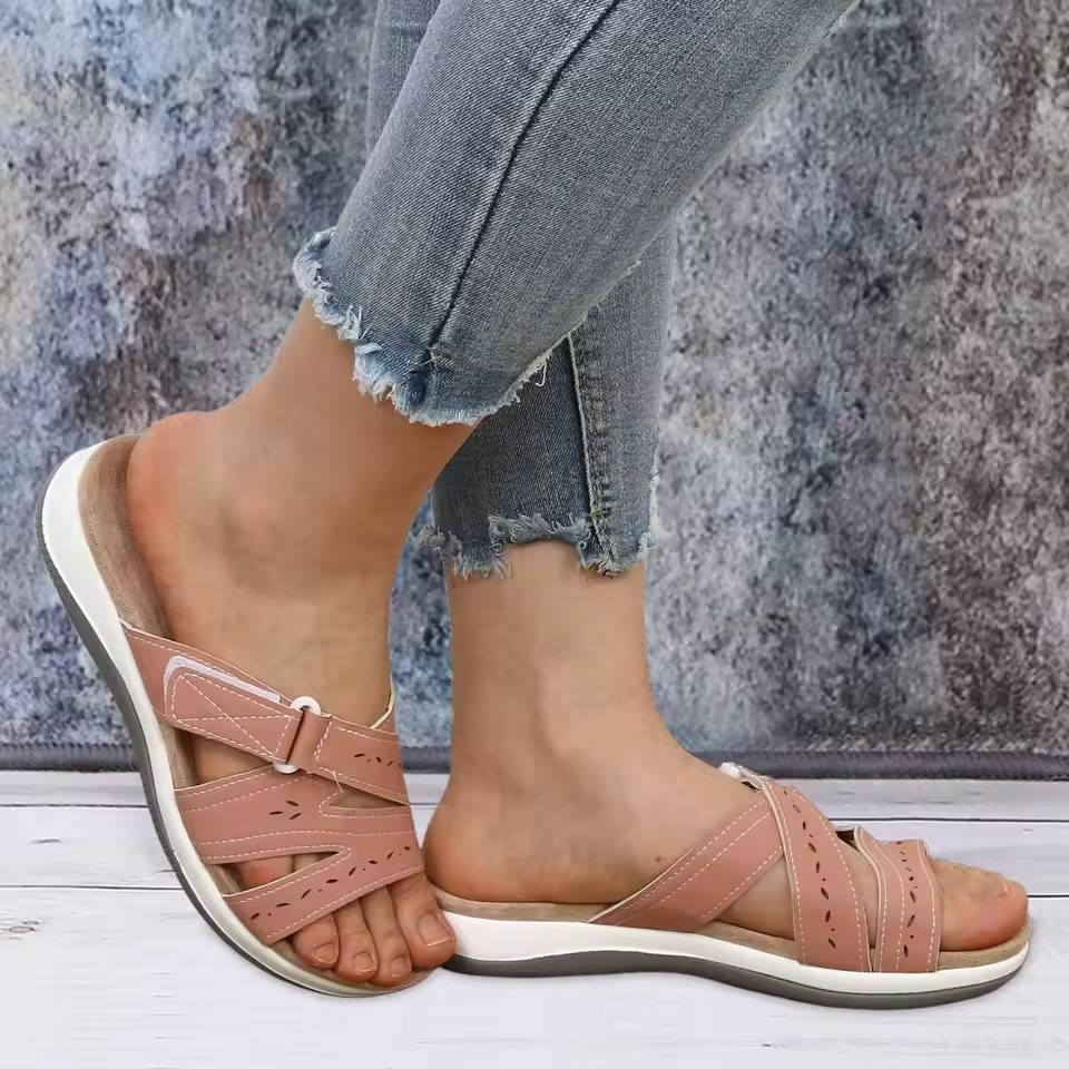 Women's Adjustable Hook & Loop Arch Support Sandals with Non-Slip Rubber Sole & All-Day Comfort