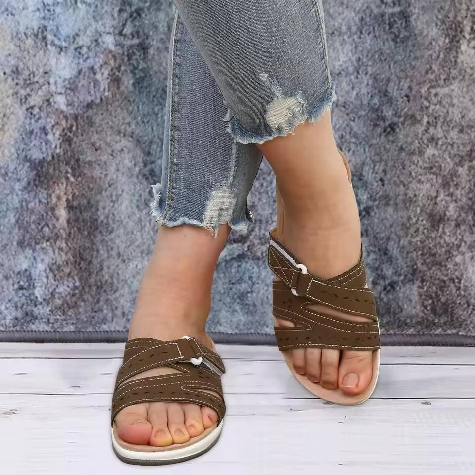 Women's Adjustable Hook & Loop Arch Support Sandals with Non-Slip Rubber Sole & All-Day Comfort