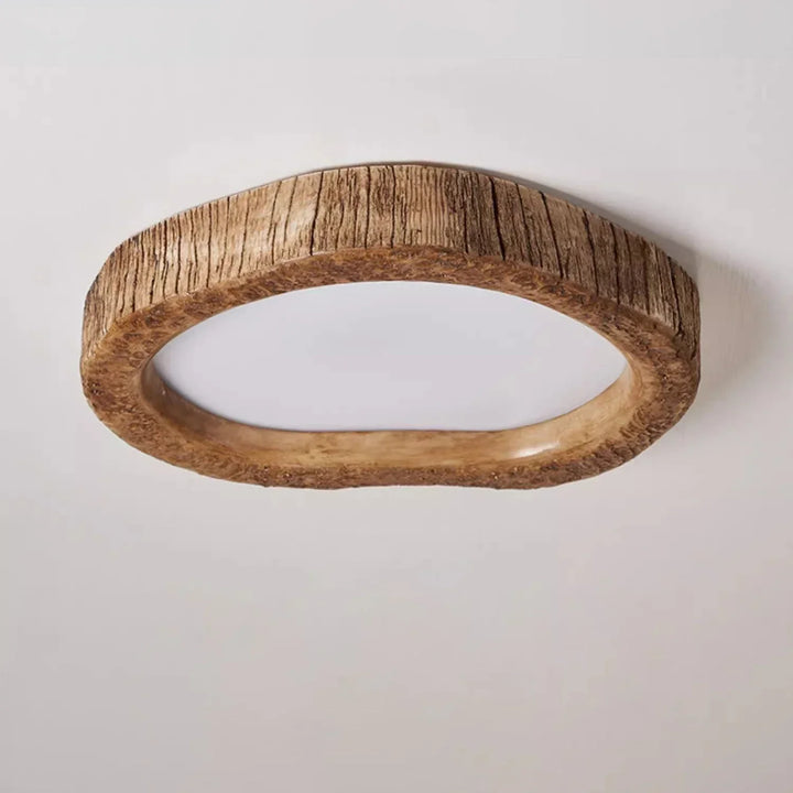 Rustic Wood-Grain LED Ceiling Light for Bedroom & Living Room – Flush Mount Ambient Fixture