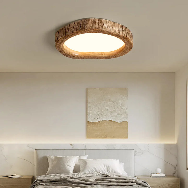 Rustic Wood-Grain LED Ceiling Light for Bedroom & Living Room – Flush Mount Ambient Fixture