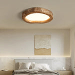 Rustic Wood-Grain LED Ceiling Light for Bedroom & Living Room – Flush Mount Ambient Fixture
