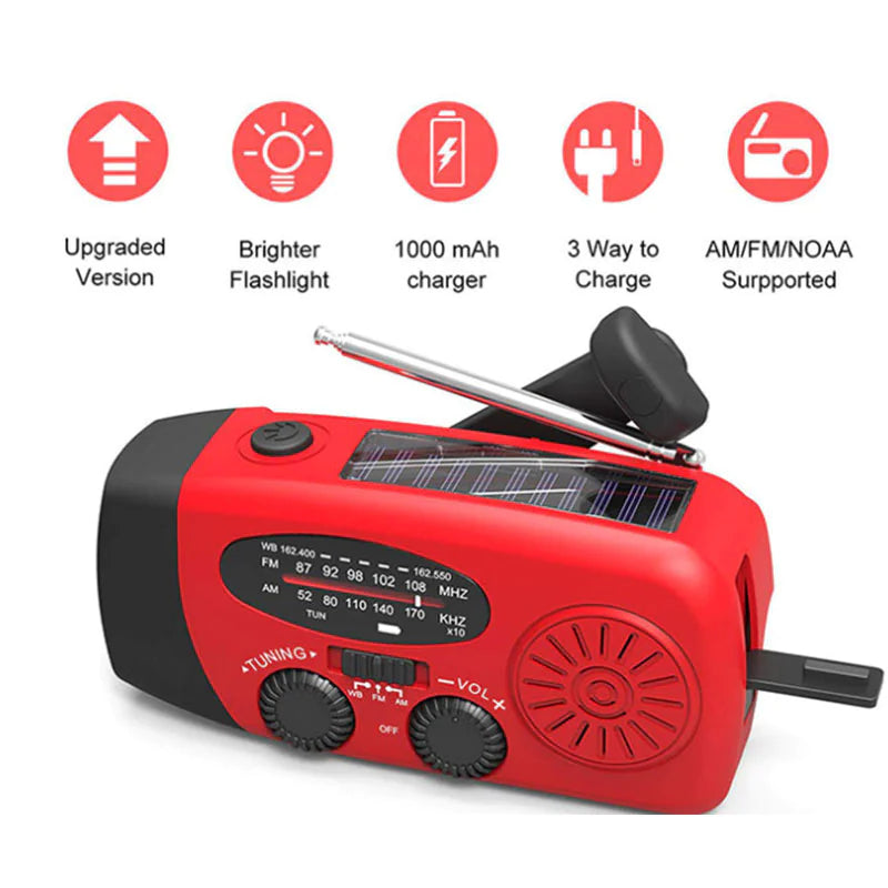 Portable Solar Emergency Radio with Hand Crank Charger