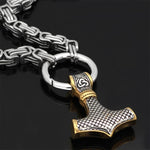 Metallic Wolf Pendant Necklace with Thor Hammer Charm